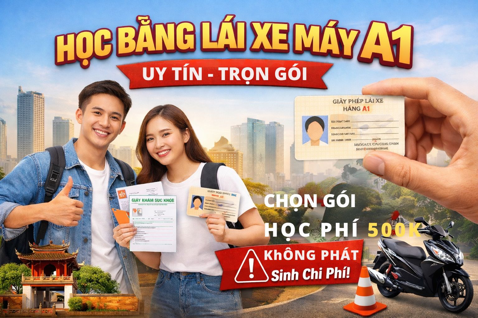 Chi phí học bằng lái xe máy A1 tại Hà Nội – Trọn gói, không phát sinh chi phí