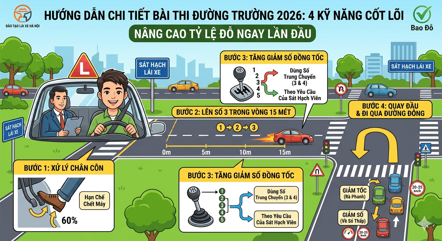 Hướng Dẫn Chi Tiết Bài Thi Đường Trường 2026 Chính Xác Nhất – Tăng Tỷ Lệ Đỗ Ngay Lần Đầu