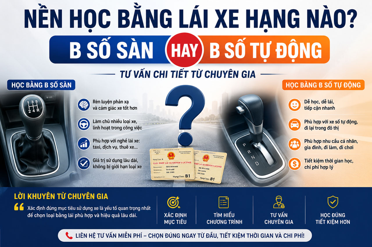 Nên học B số tự động hay B số sàn? Tư vấn từ giáo viên dạy lái xe