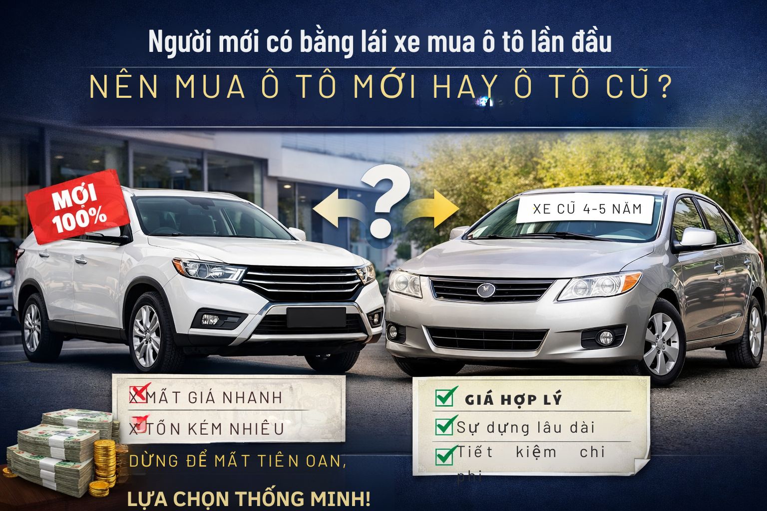 Người mới có bằng lái xe mua ô tô lần đầu nên mua ô tô mới hay ô tô cũ?