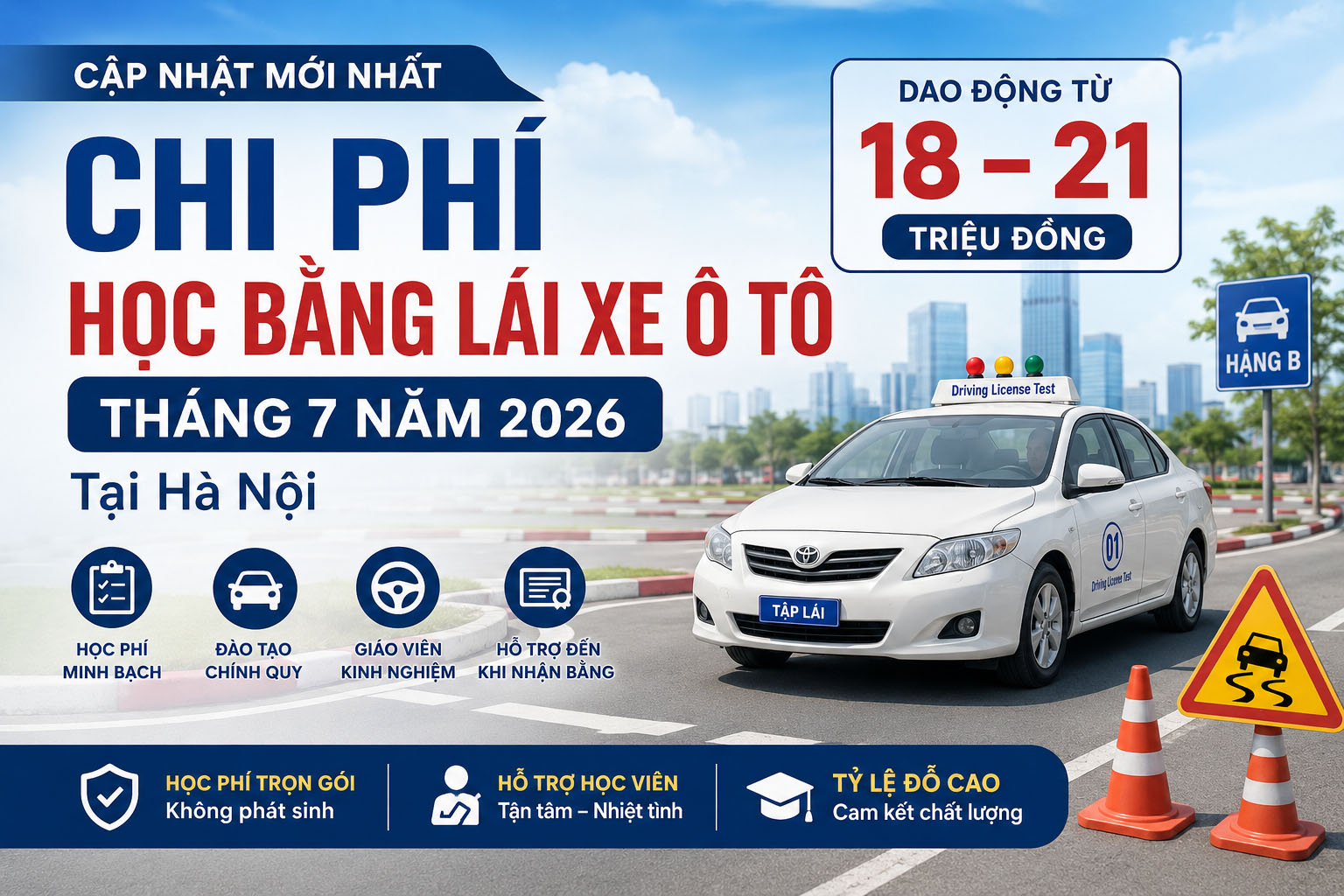 Chi phí học bằng lái xe ô tô tháng 7 năm 2026 mới nhất tại Hà Nội – Cập nhật chi tiết từ các trường đào tạo chính quy