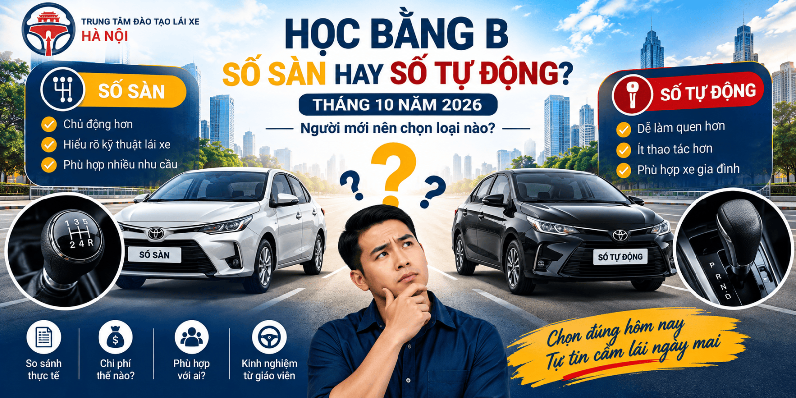 Học bằng B số sàn hay số tự động tháng 10 năm 2026? Người mới nên chọn loại nào